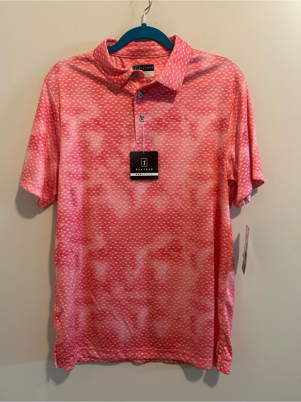 PGA Tour Coral Athletic Fit Micro-Pattern Polo